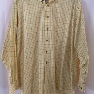LL Bean Men's XXL Long Sleeve 100% Cotton Yellow Striped Button-Dow Shirt Plaid